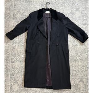 Ashley Scott 100% Wool Maxi Long Pea Trench Coat Black Vintage Women’s Large